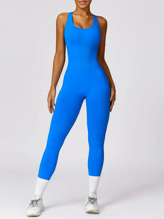 Women’s Cutout Active Jumpsuit – Racerback One Piece Sky Blue - Fashorio