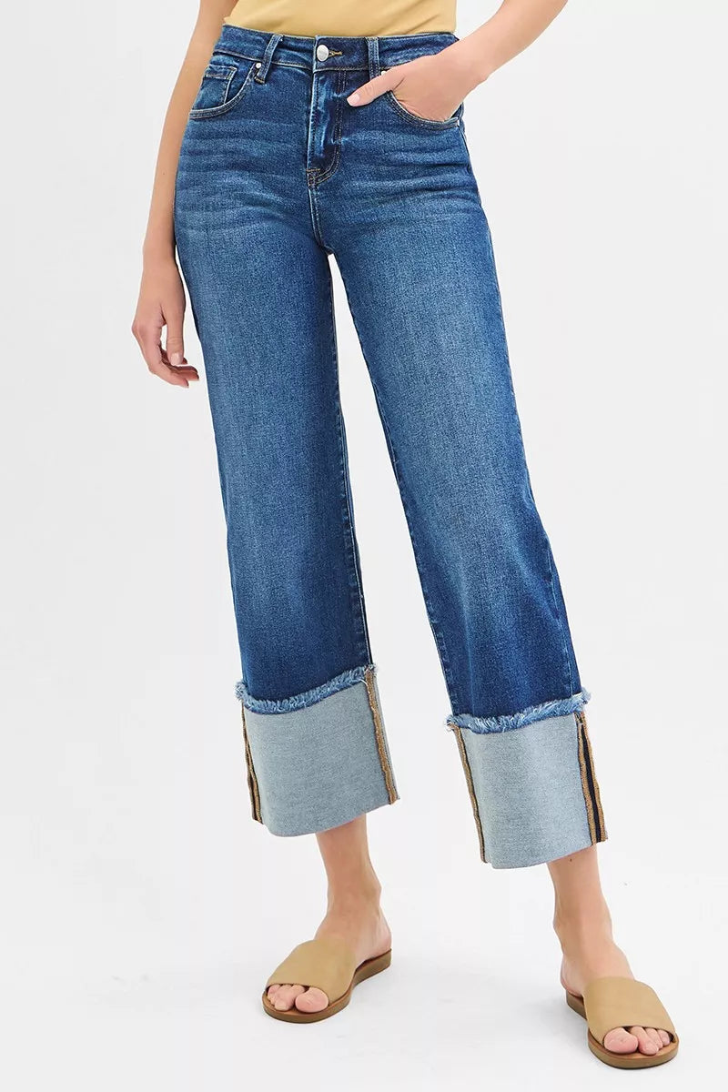 RISEN cuffed hem wide leg jeans detail