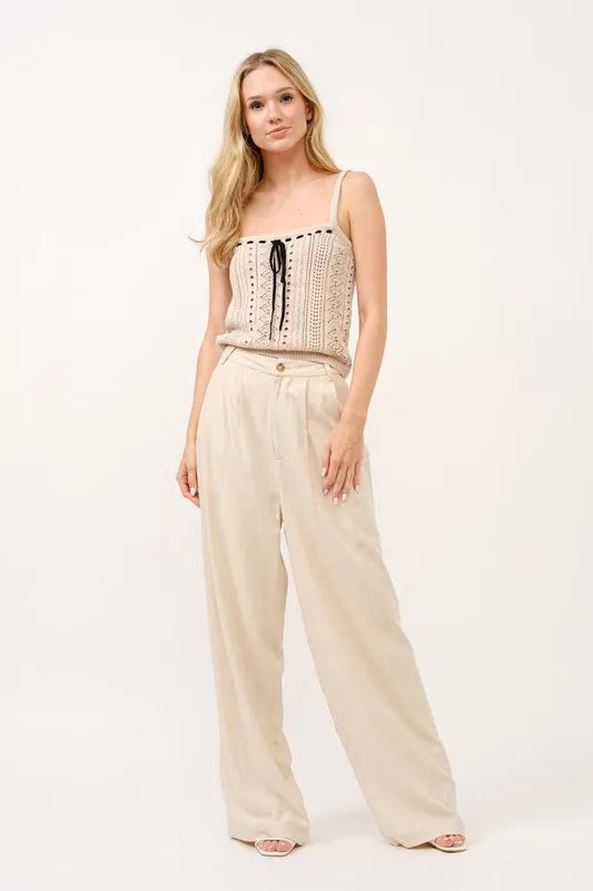 And The Why High-Rise Wide Leg Linen Blended Pants - Fashorio