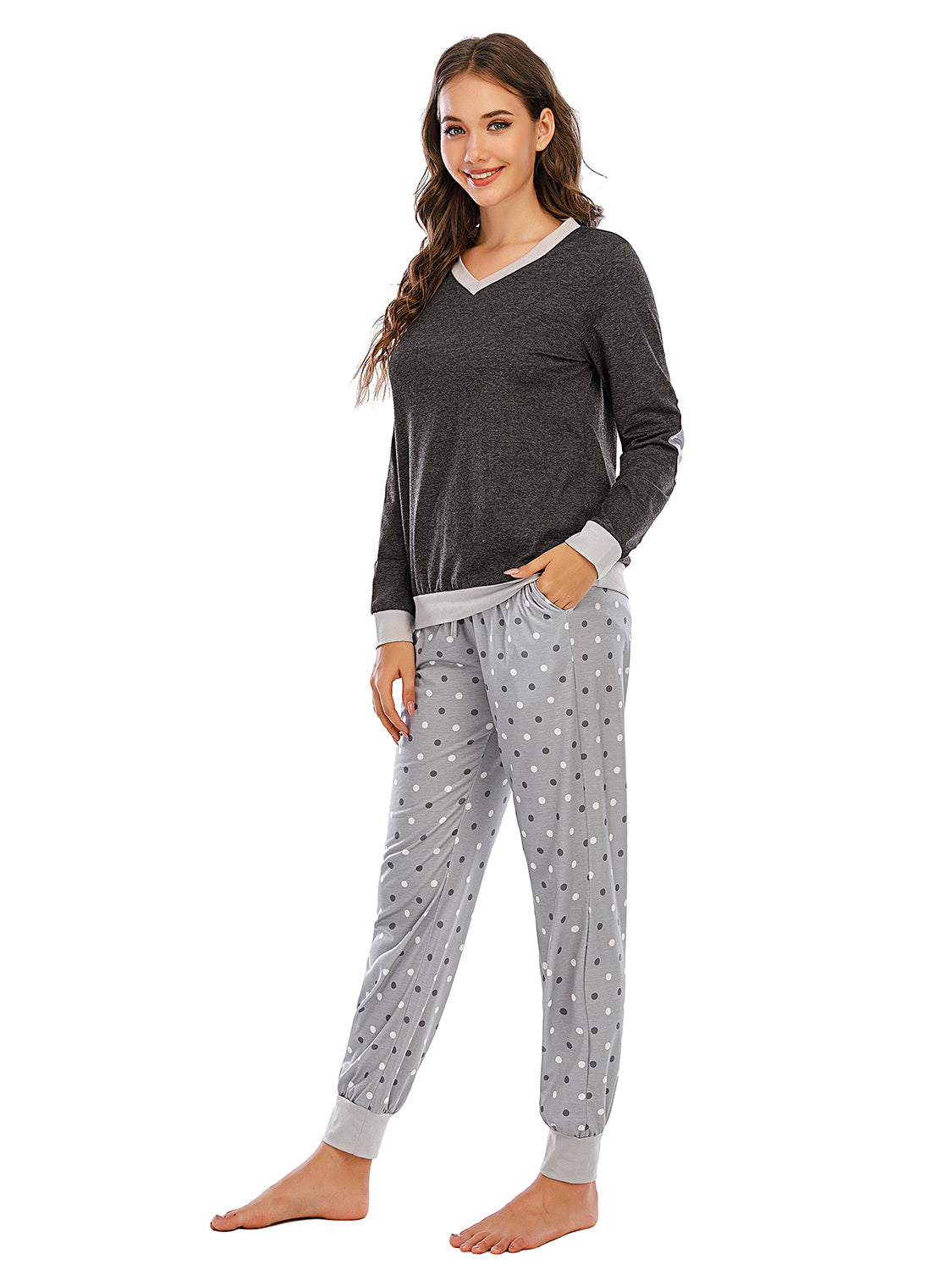 Long Sleeve Top and Polka Dot Pants Set - Fashorio