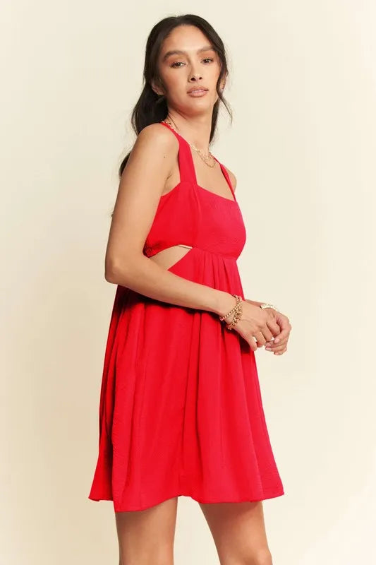 Satin Cut Out Bandeau Mini Dress in Orange back view