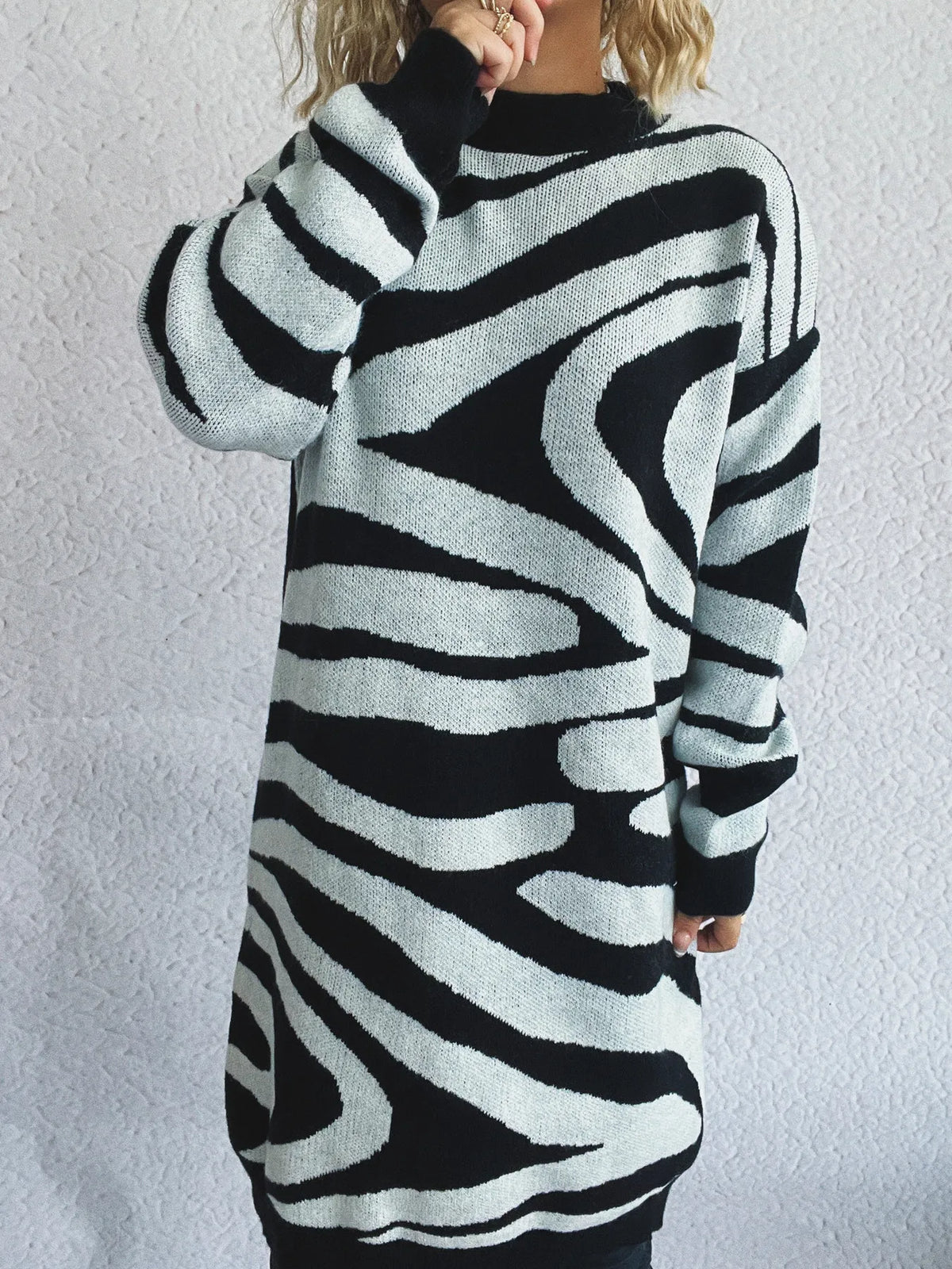 Oversized zebra print sweater side view