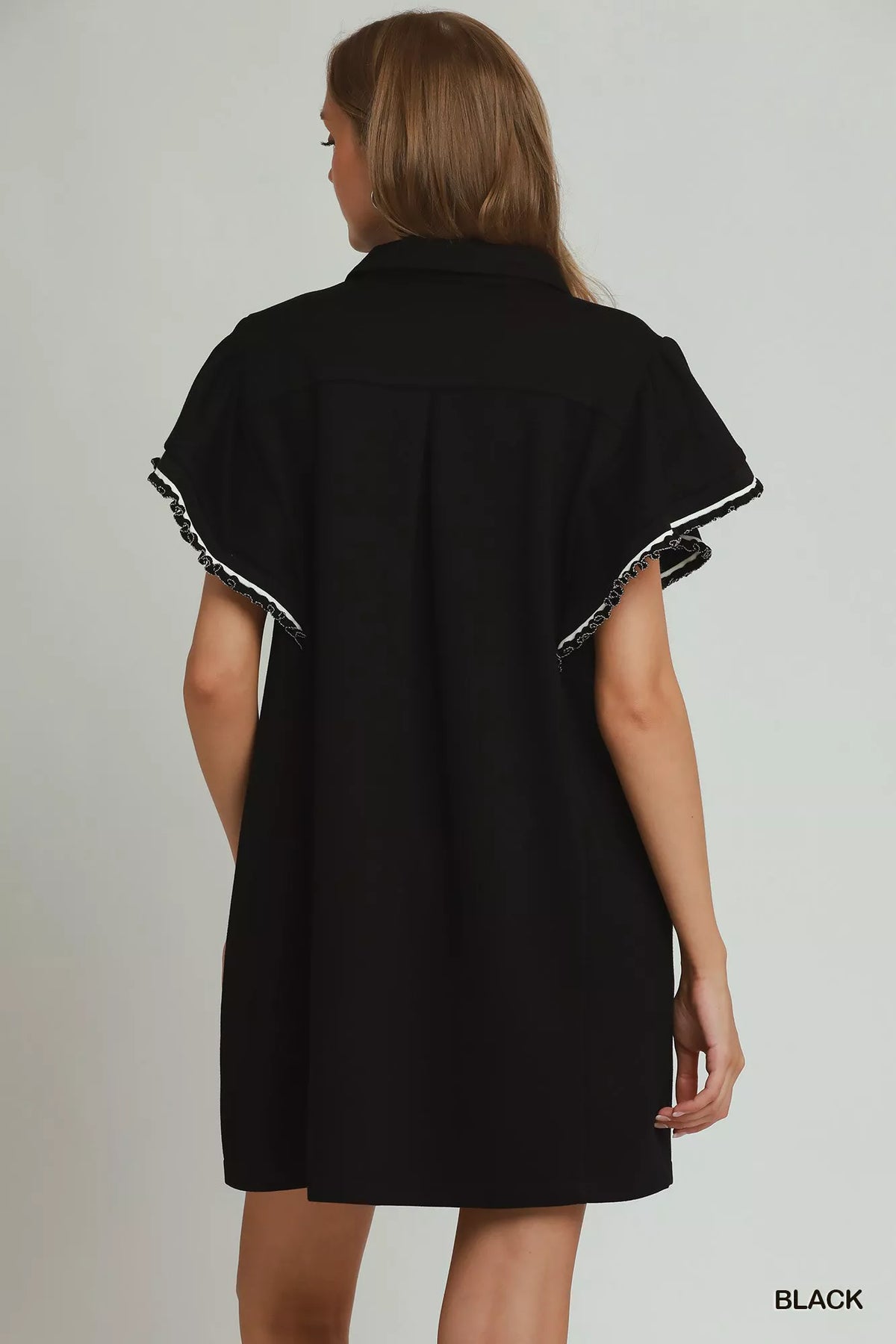 Black half zip butterfly sleeve knit mini dress back view