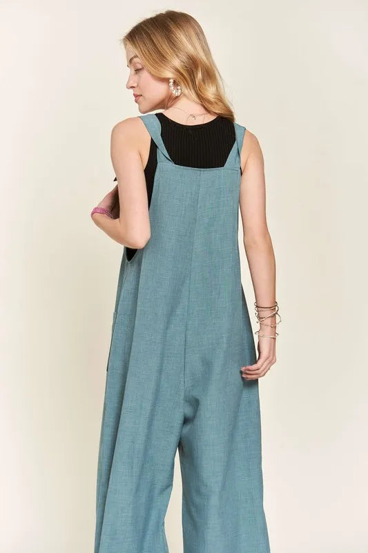 Knotted Wide Strap Wide Leg Overalls side view
