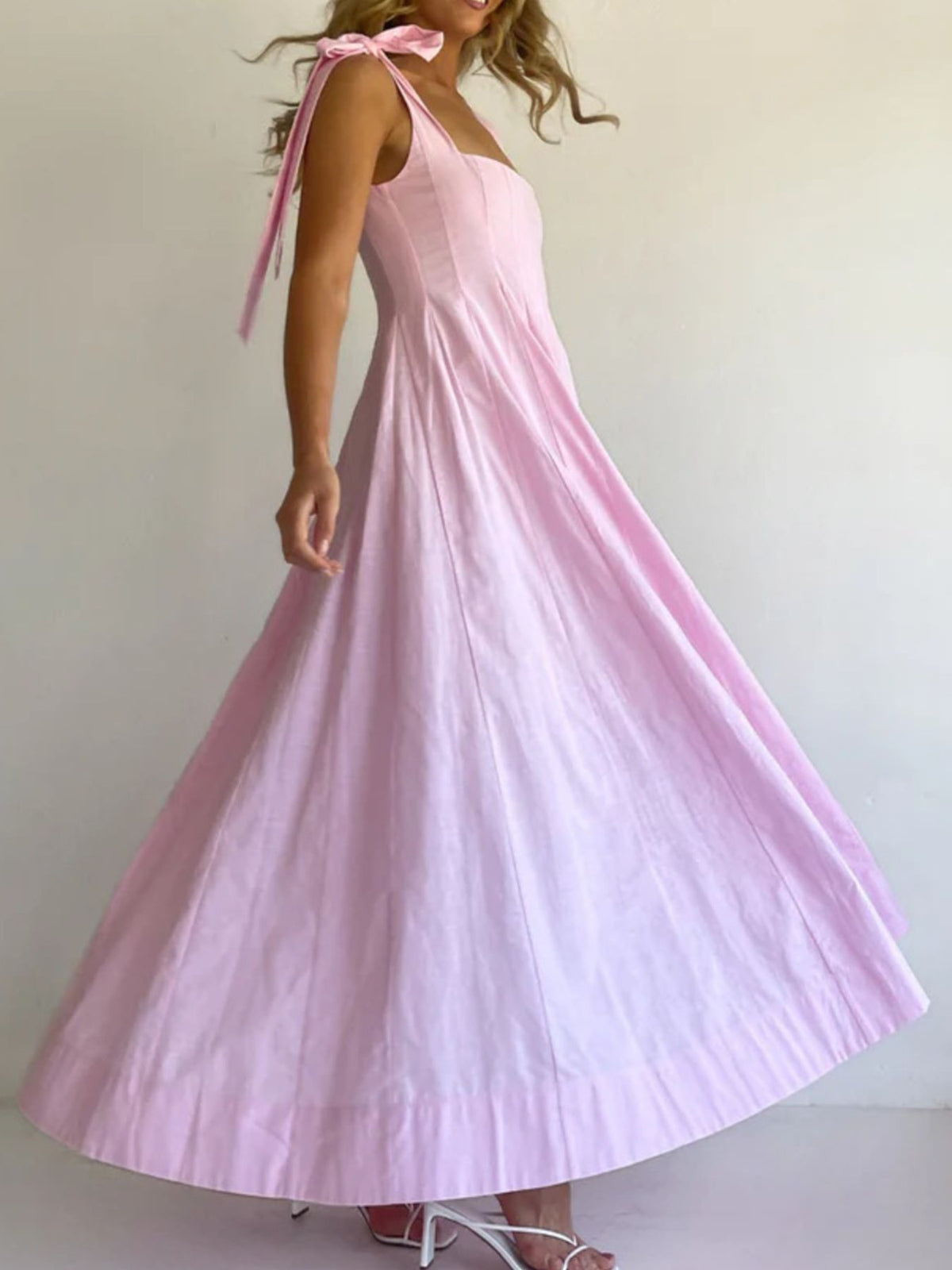 Gradient tie shoulder maxi dress front view