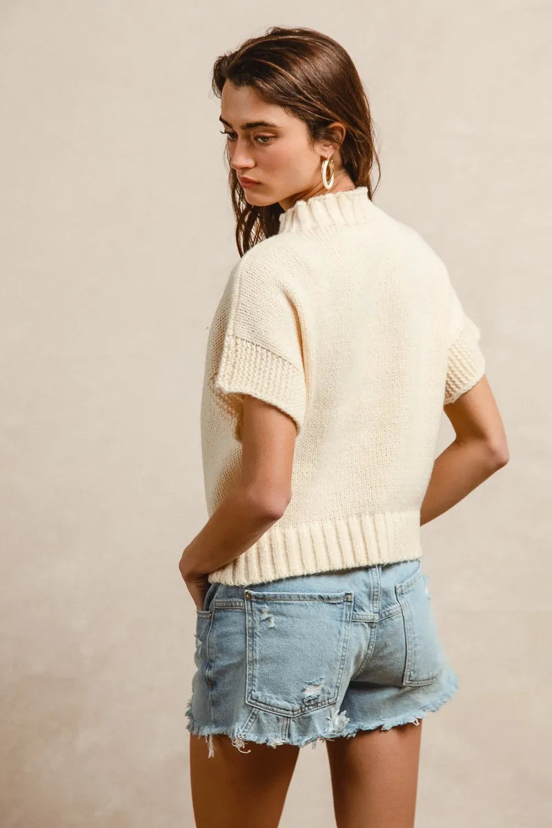 BiBi American Flag Patchwork Drop Shoulder Sweater - Fashorio