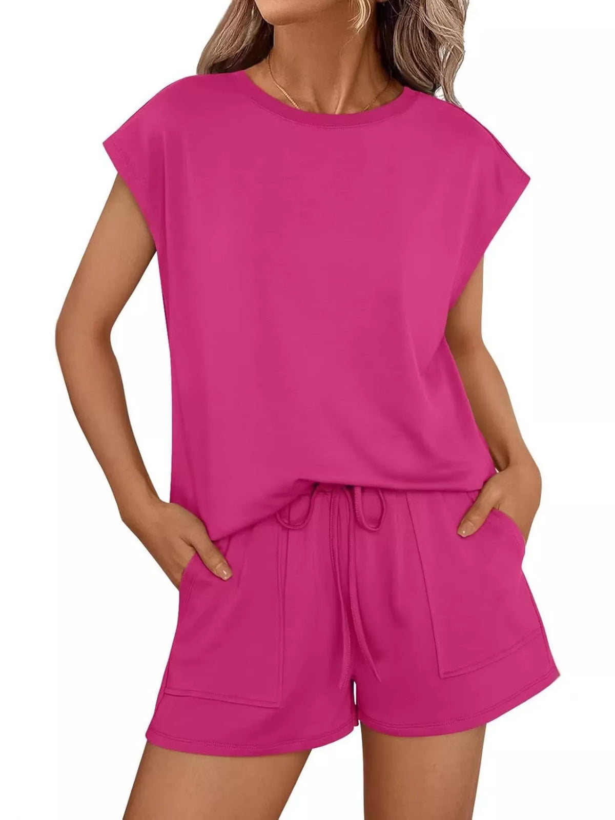 Casual Solid T-Shirt and Shorts Set, view 10