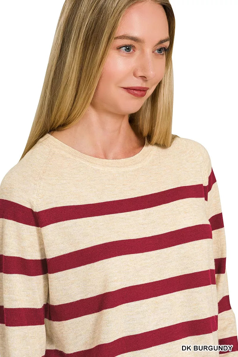 Burgundy striped sweater back view