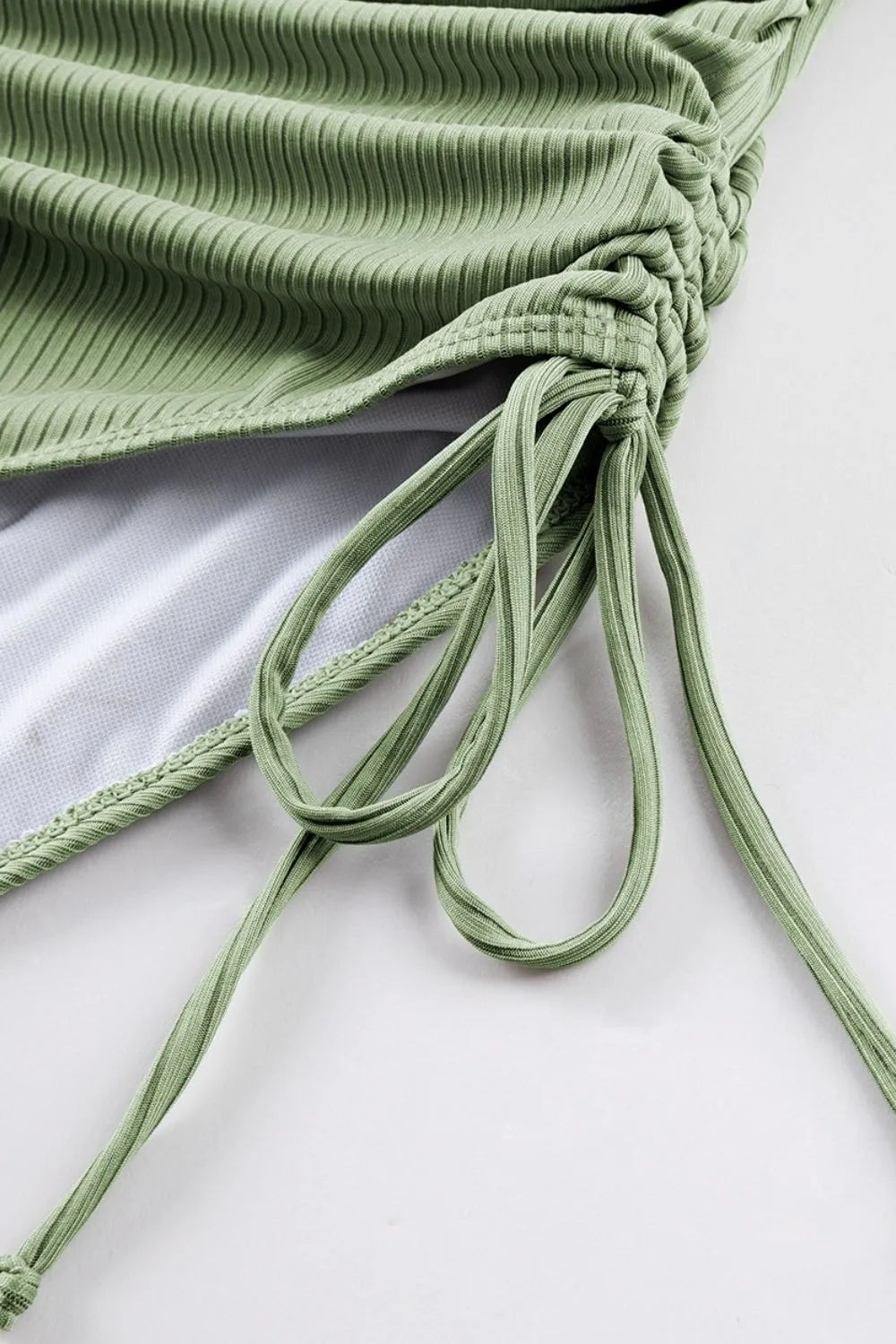 Ribbed Drawstring Sides Cutout One Piece Swimsuit - Fashorio