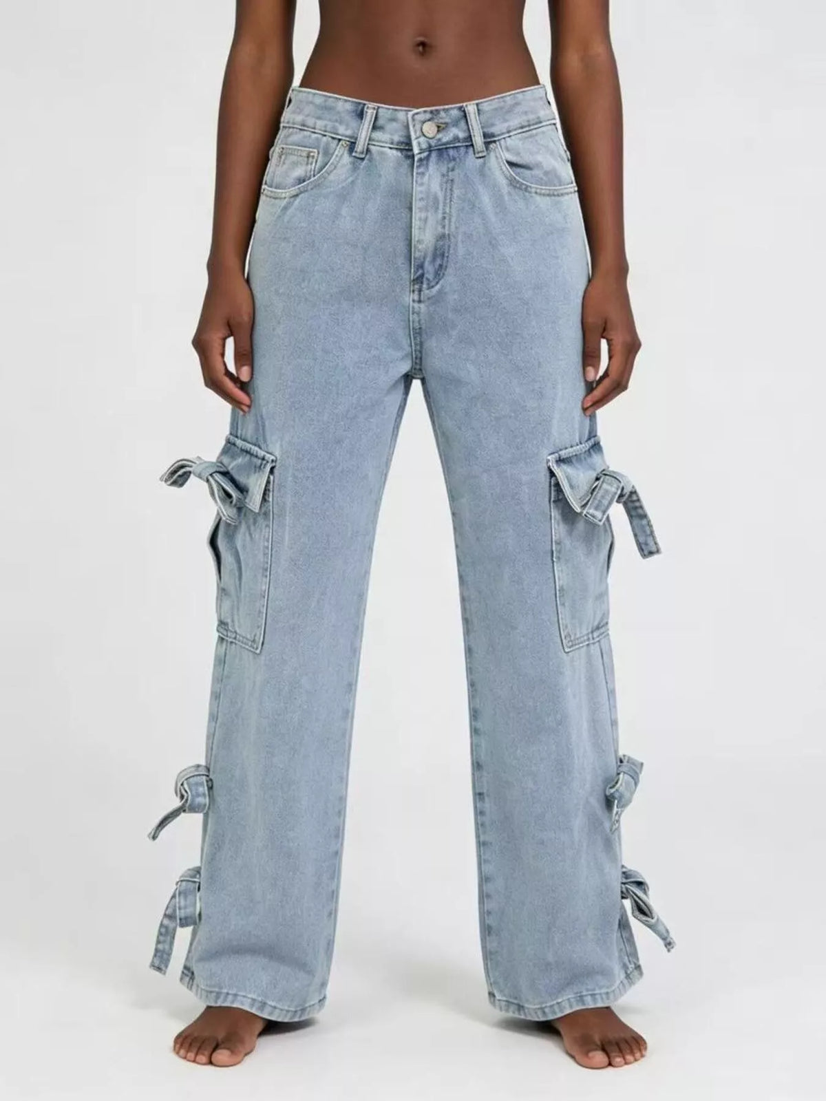 Sky blue denim styled with white tee