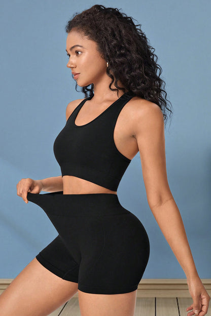 Cropped Sports Tank and Shorts Set - Fashorio