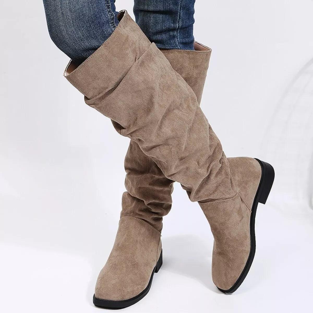 slouchy knee high boots angled pair