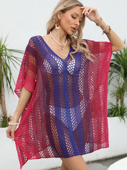 Rainbow Gradient Crochet Beach Cover Up - Fashorio