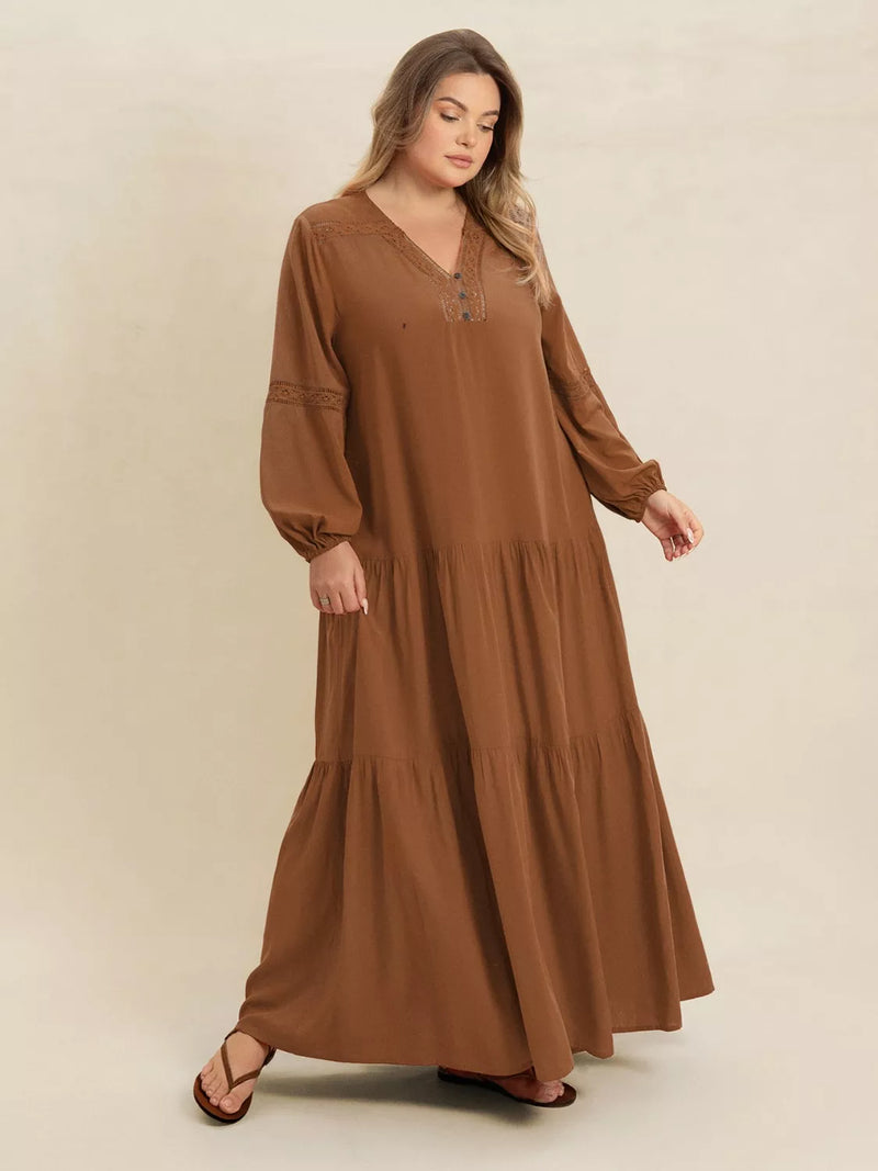 plus size balloon sleeve tiered maxi dress front view