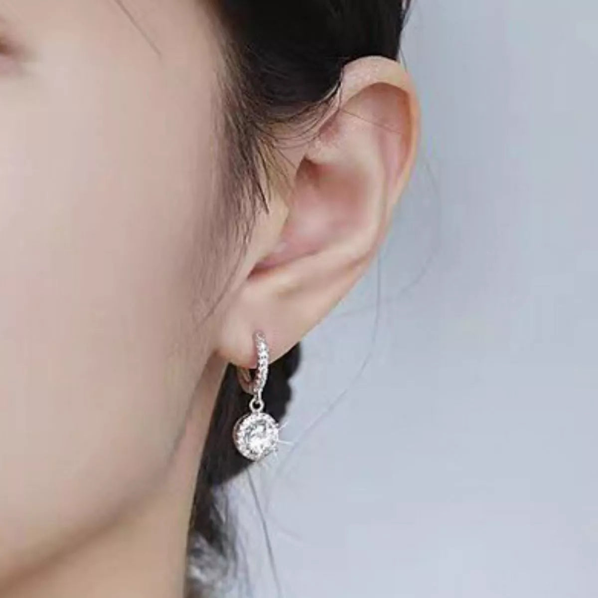 1 carat moissanite hoop drop earrings in sterling silver