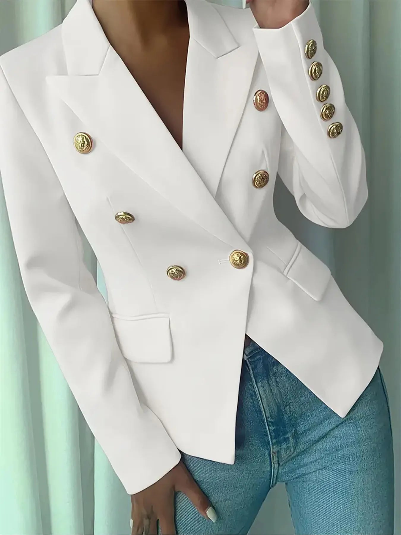 Decor Button Lapel Collar Blazer White - Fashorio