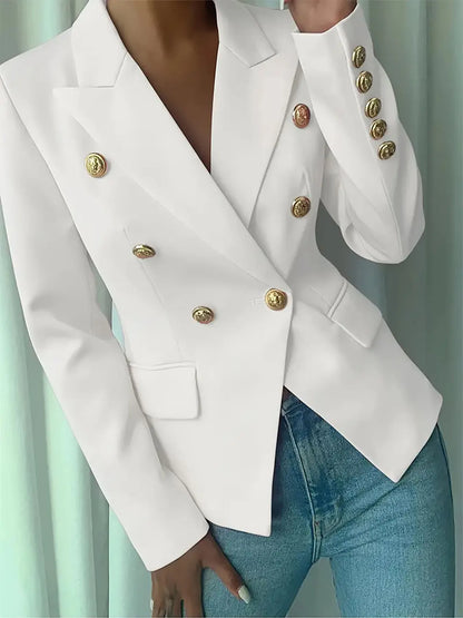 Decor Button Lapel Collar Blazer White - Fashorio