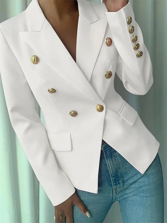 Decor Button Lapel Collar Blazer White - Fashorio