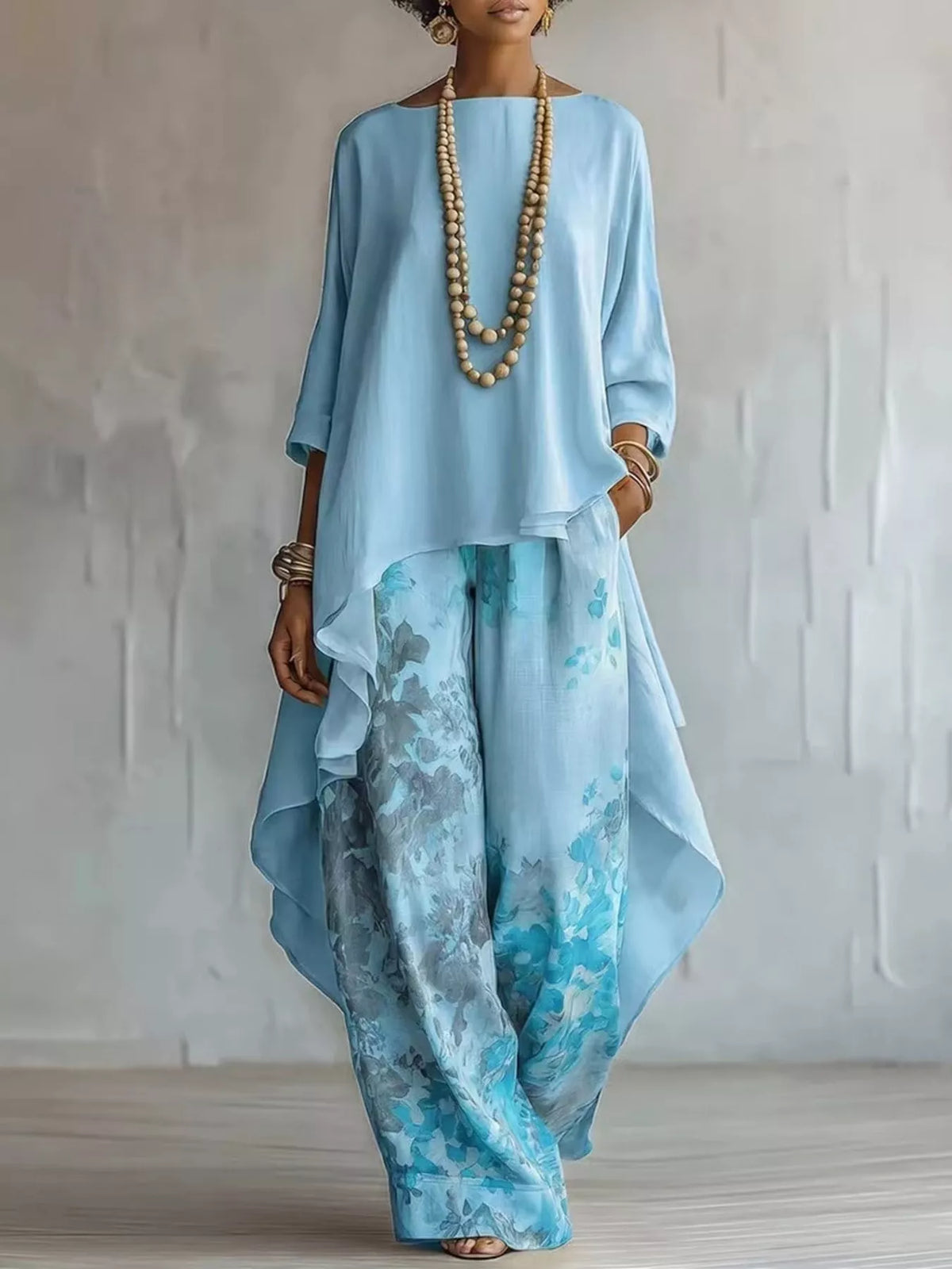 High low top and floral pants close up