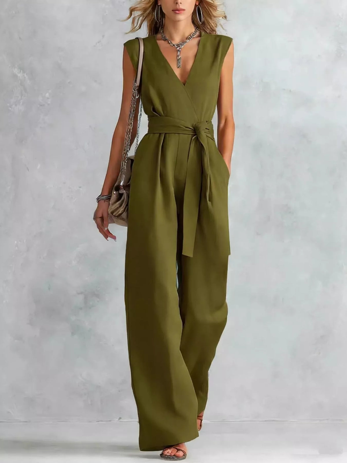 Wide leg jumpsuit three quarter view