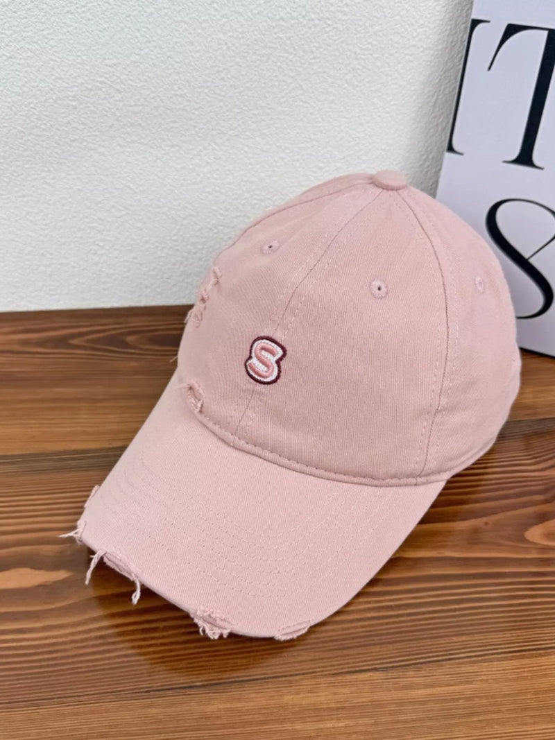Distressed embroidered baseball cap front view