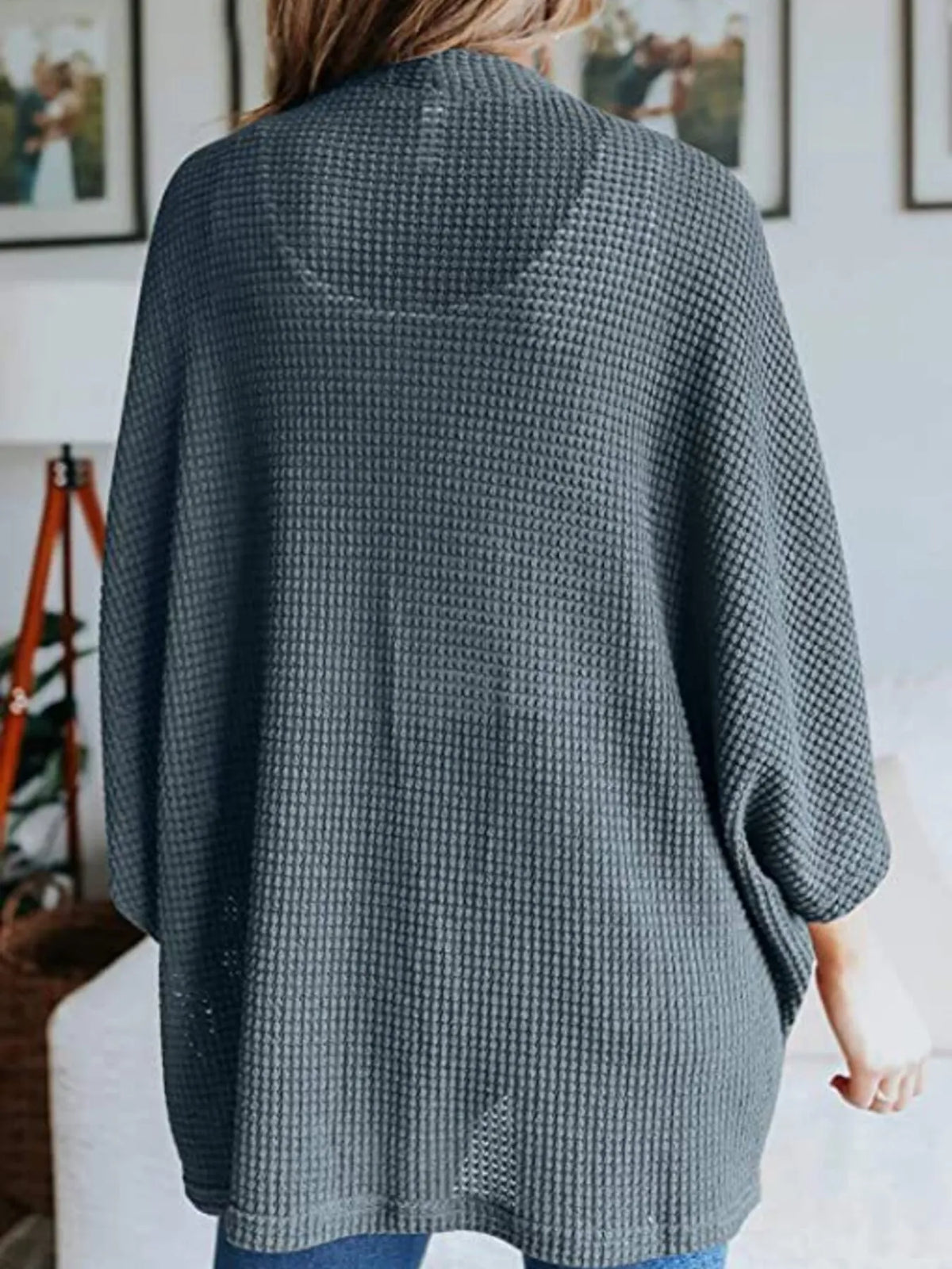 waffle knit open front plus size cardigan full length view