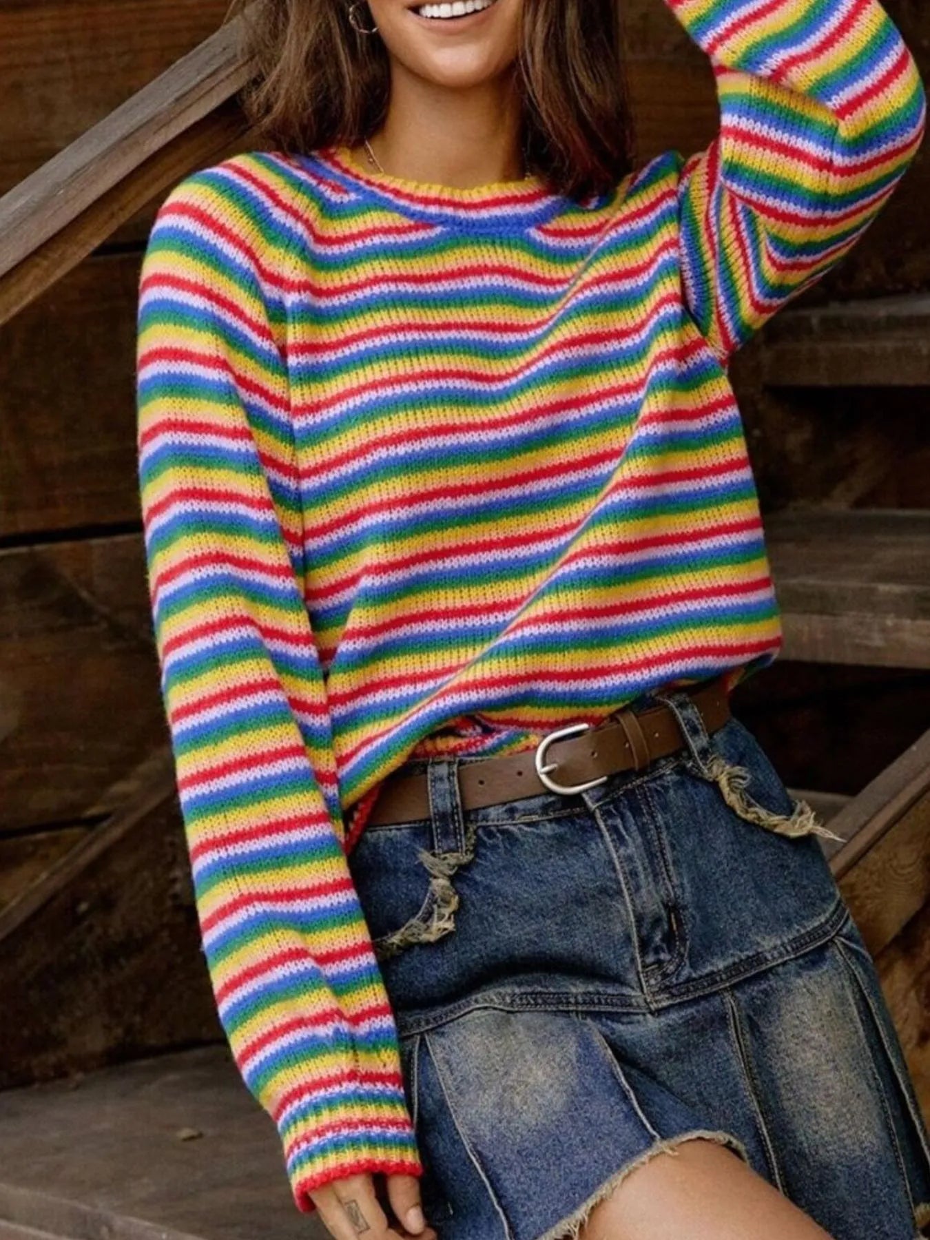 Rainbow Striped Pullover Sweater - Fashorio
