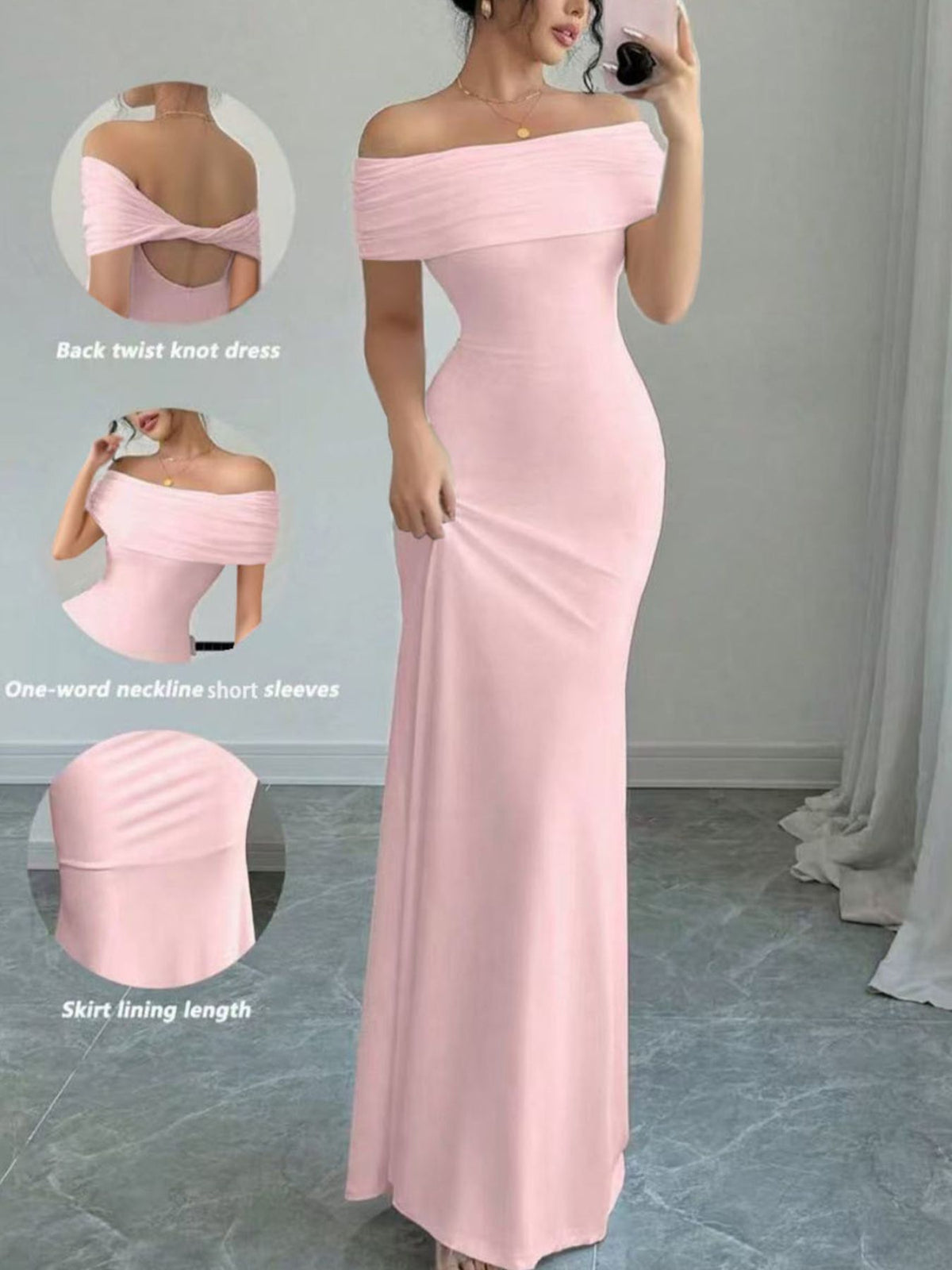 Off Shoulder Bodycon Maxi Dress full length view
