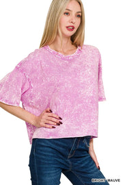 Zenana Acid Crinkle-Washed Oversized T-Shirt BRIGHT MAUVE - Fashorio