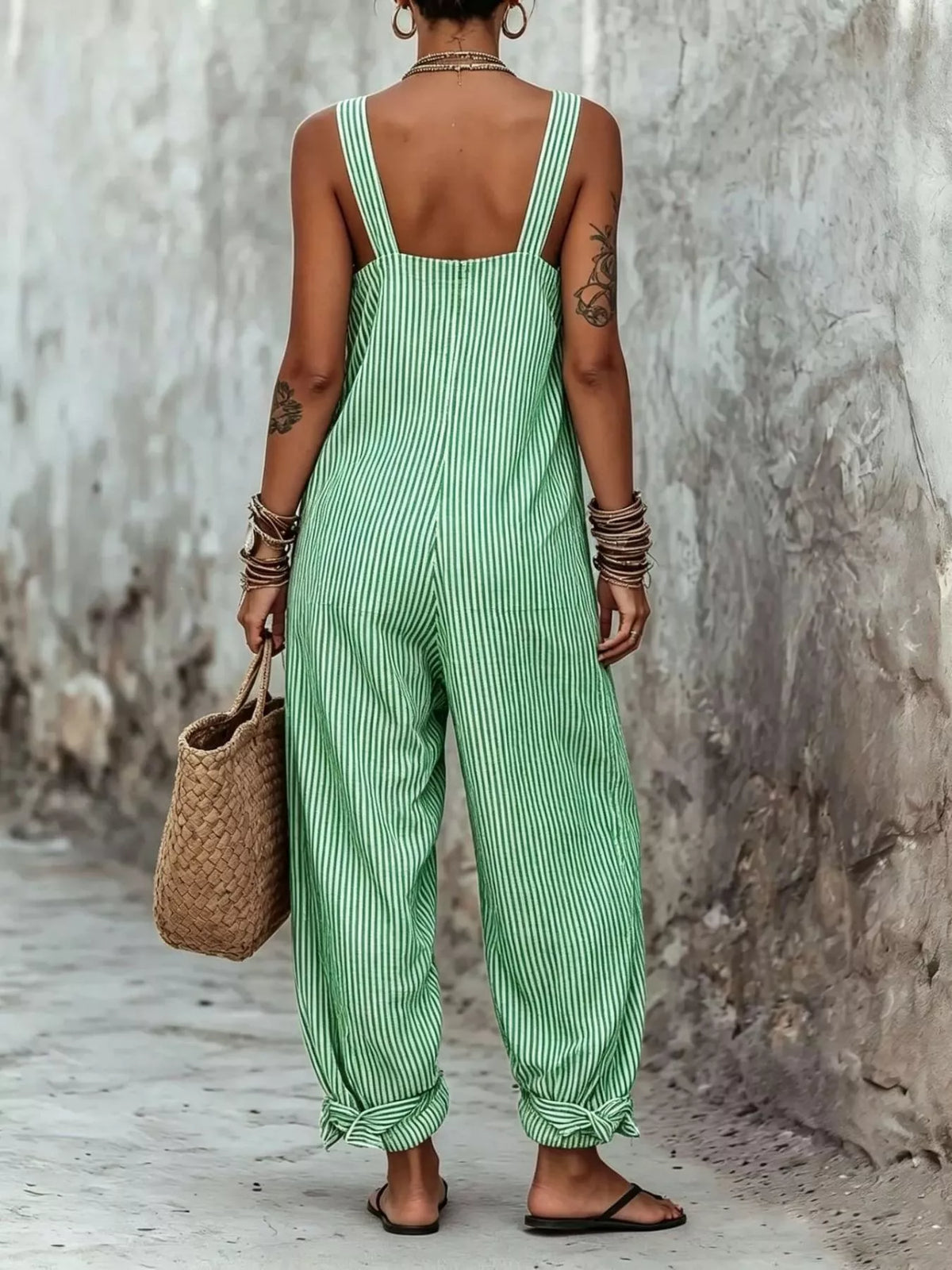 Striped jumpsuit yellow color