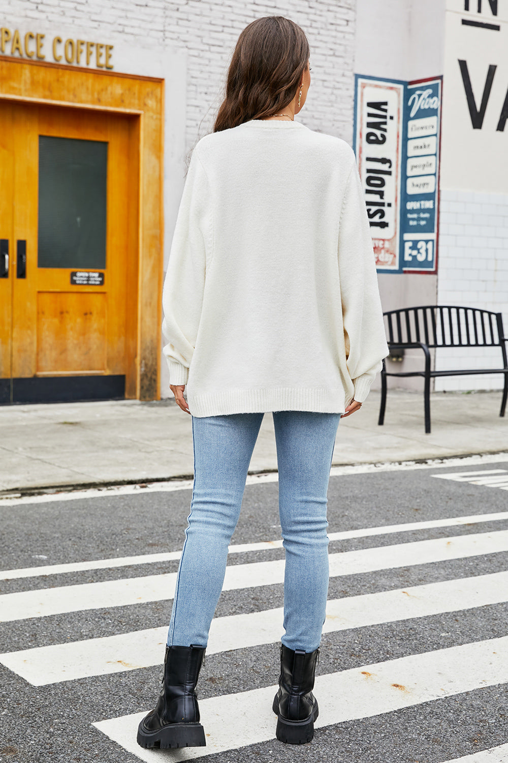 Round Neck Long Sleeve Sweater - Fashorio