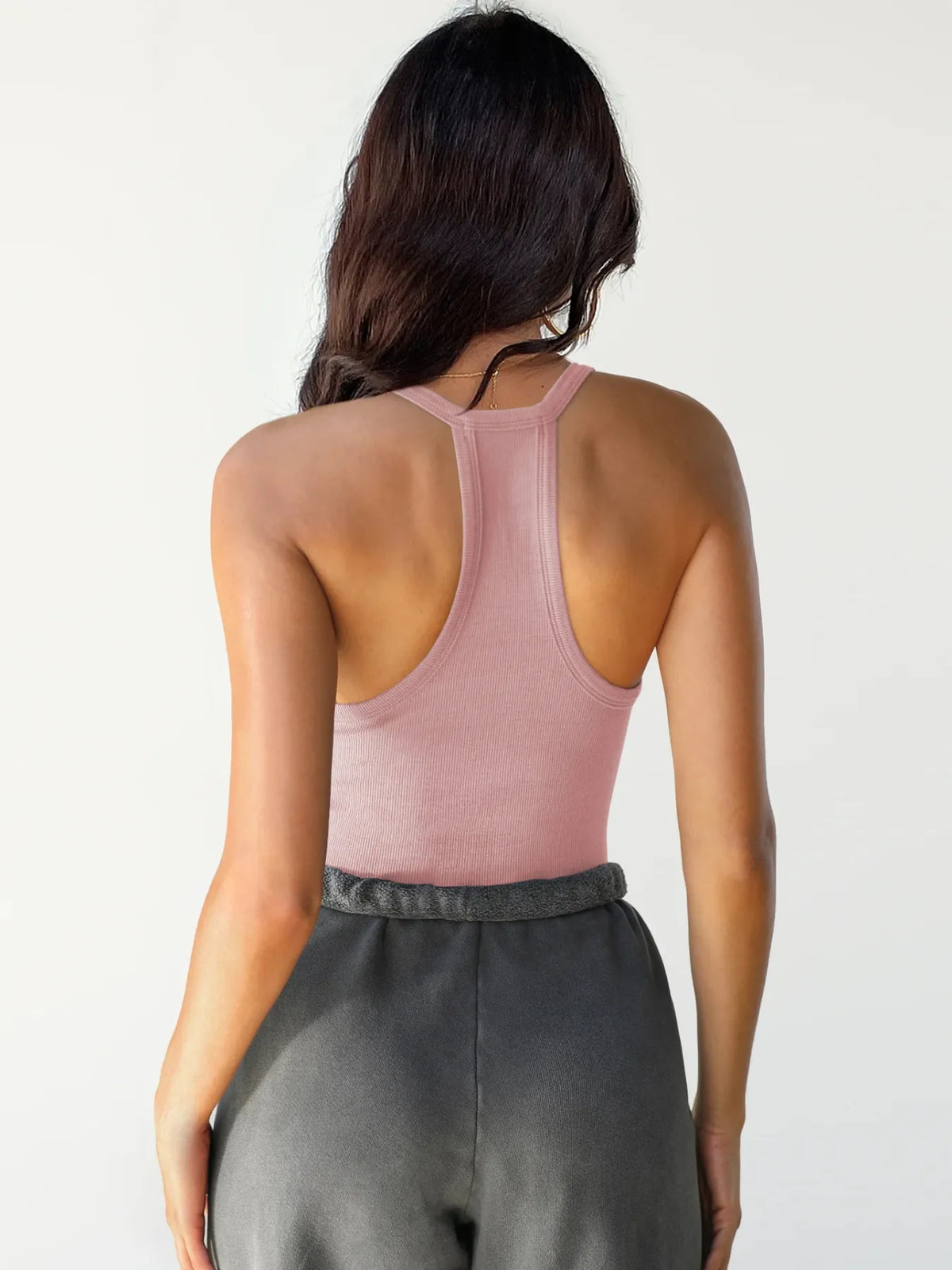 Halter tank top neckline strap detail