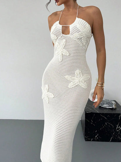 Crochet Backless Midi Knit Dress - Fashorio