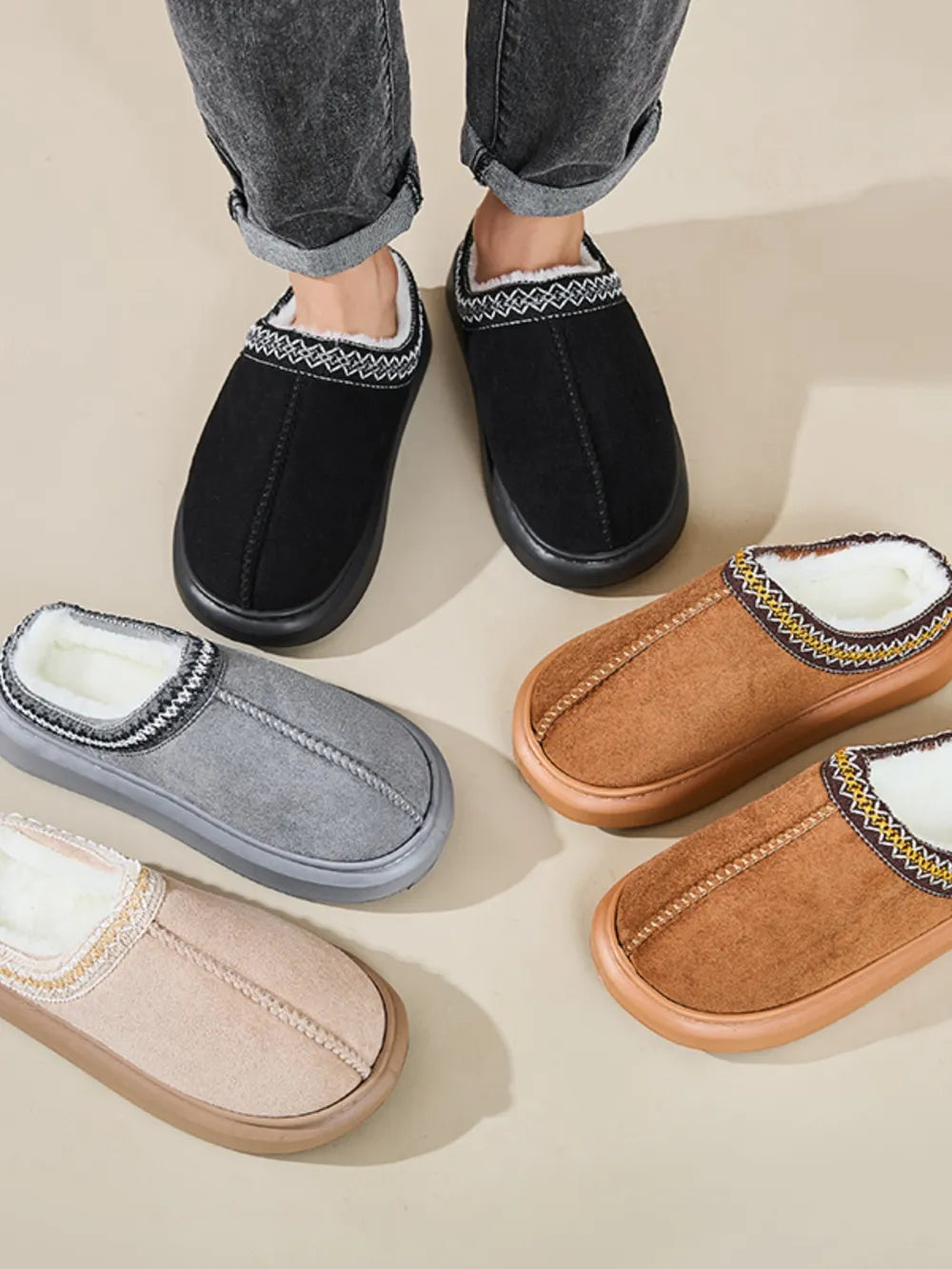 Faux Fur Suede Platform Slippers - Fashorio