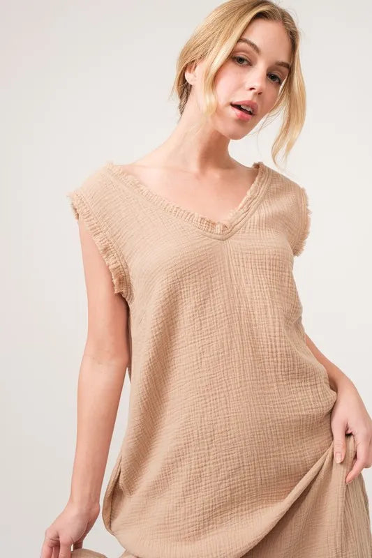 Washed Fringe Detail Tiered Dress view 7