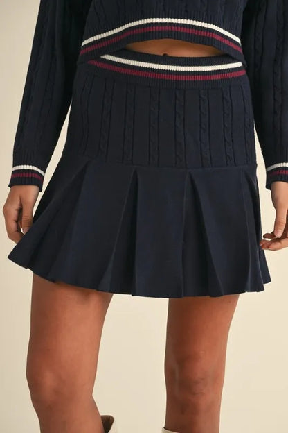 MABLE Cable-Knit Top and Pleated Skirt Sweater Set - Fashorio