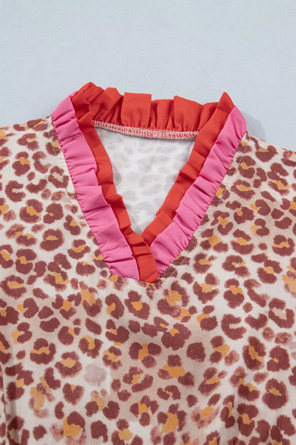 Leopard print ruffled short dress full length view