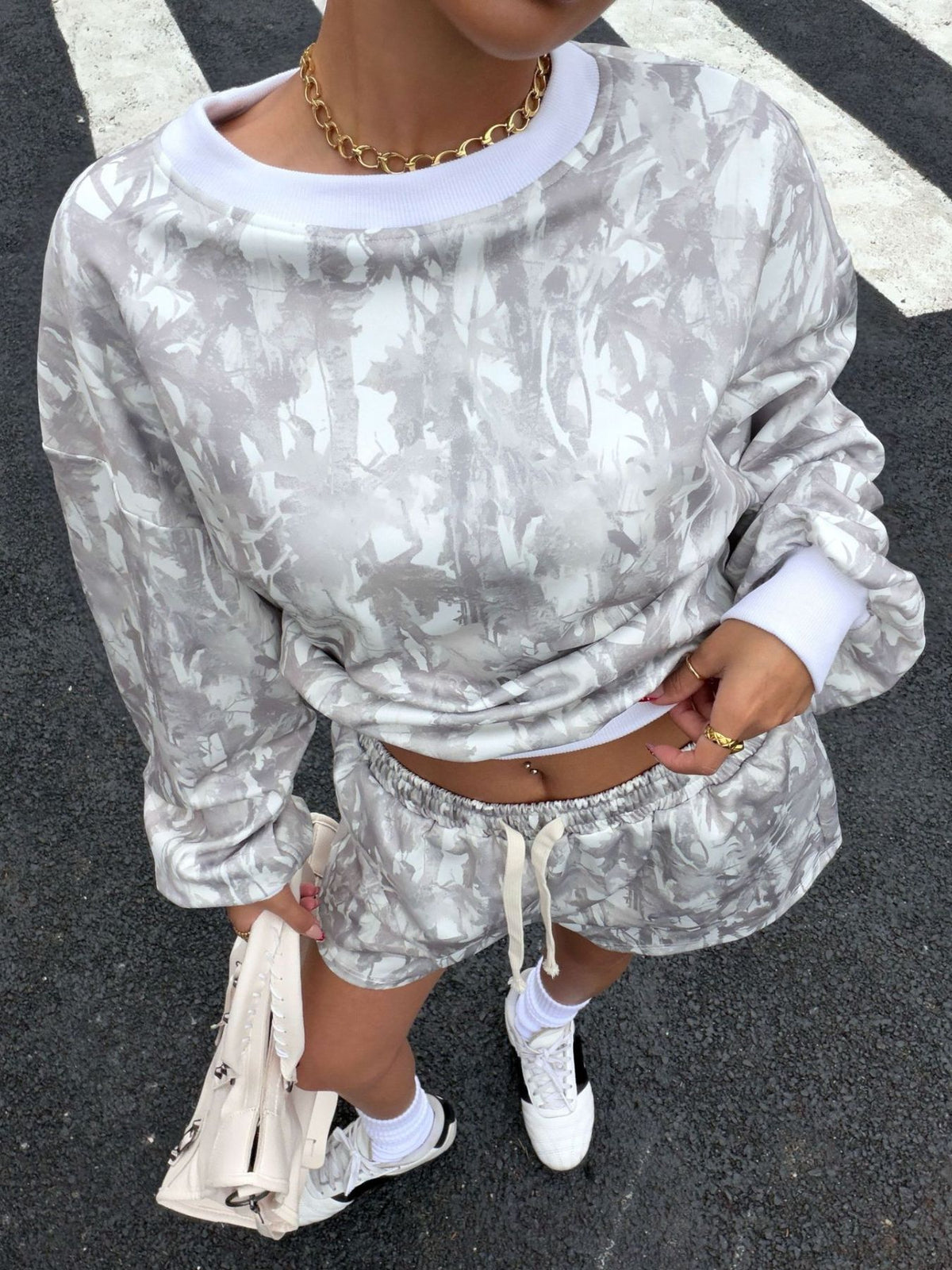 Long sleeve top and shorts full outfit styled