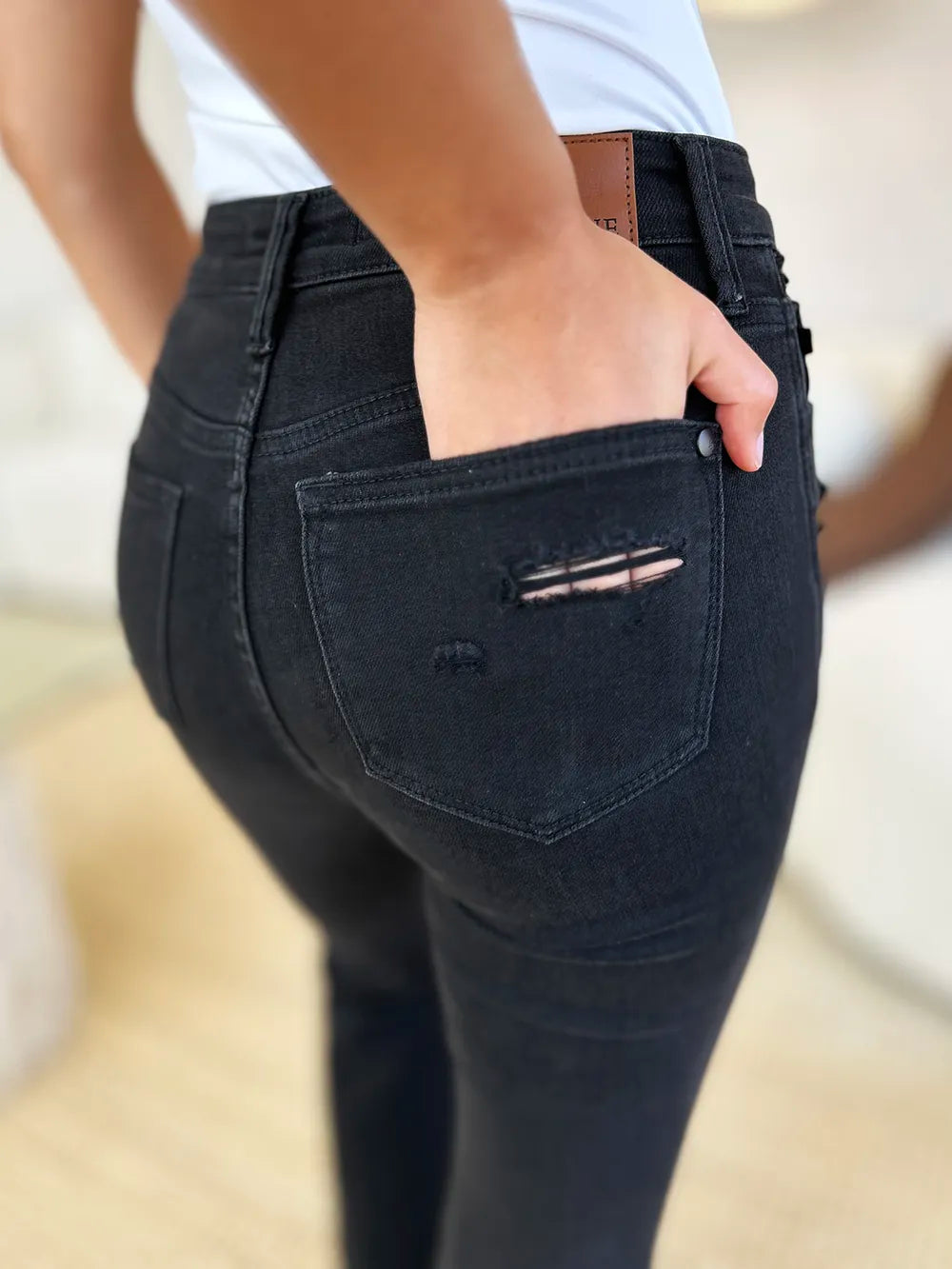 Judy Blue Full Size High Waist Distressed Flare Jeans - Fashorio