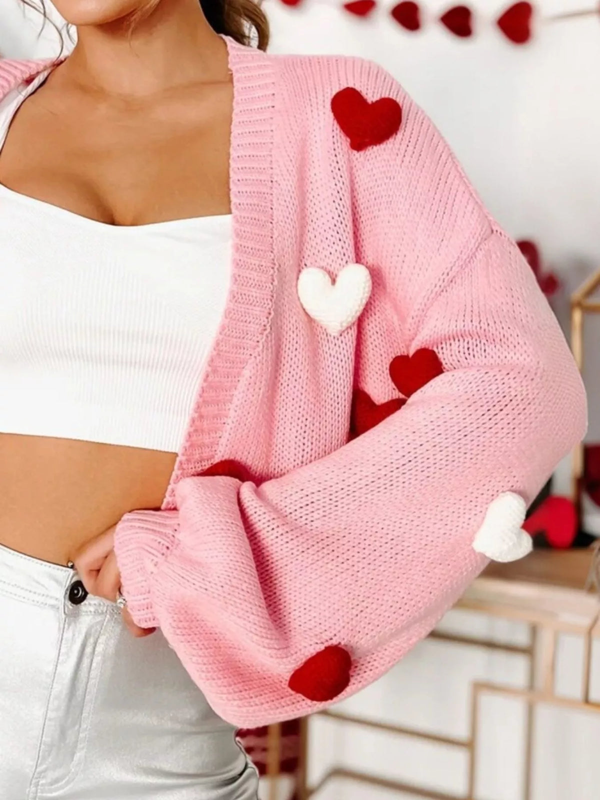 heart cardigan pattern detail