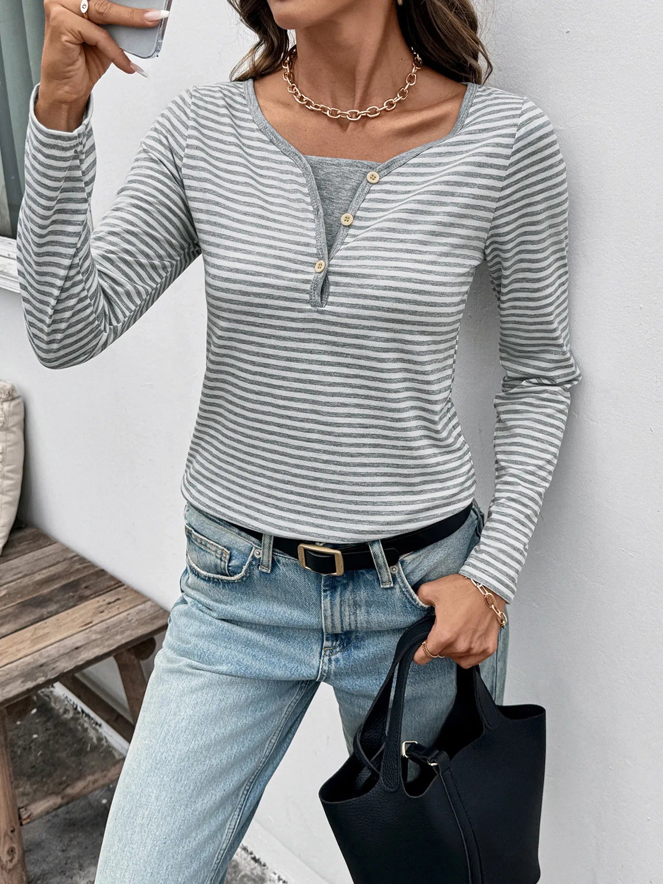 Striped Long Sleeve Casual T-Shirt - Fashorio
