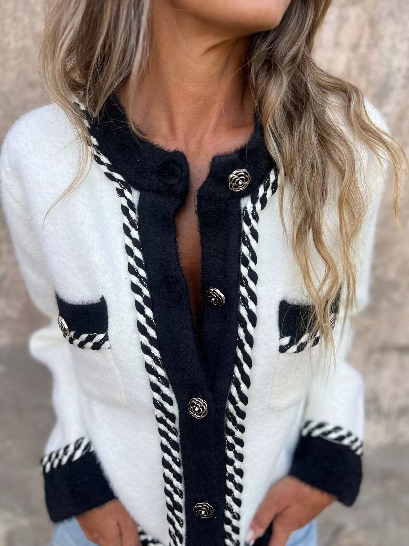 Contrast Trim Button Up Cardigan - Fashorio