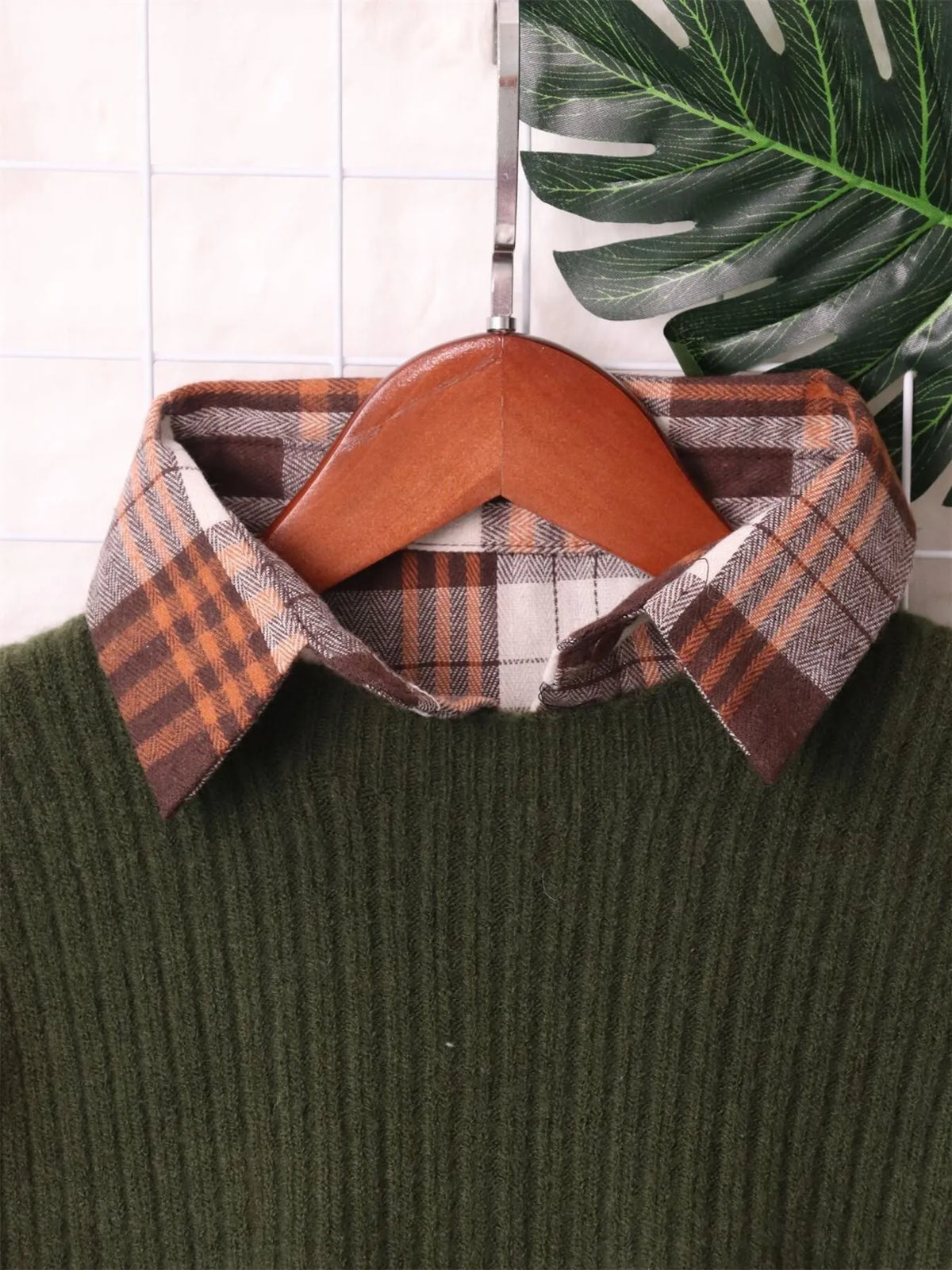 Plaid Belted Long Sleeve Sweater Dress view 17