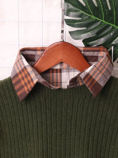 Plaid Long Sleeve Sweater Dress - Fashorio