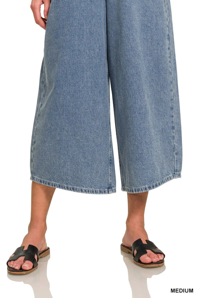 Zenana Denim Medium Washed Wide Leg Overalls - Fashorio