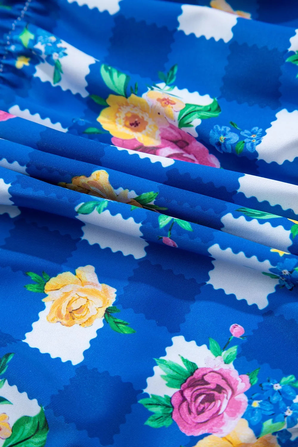 Floral Gingham Halter Neck Drawstring One Piece Swimwear - Fashorio