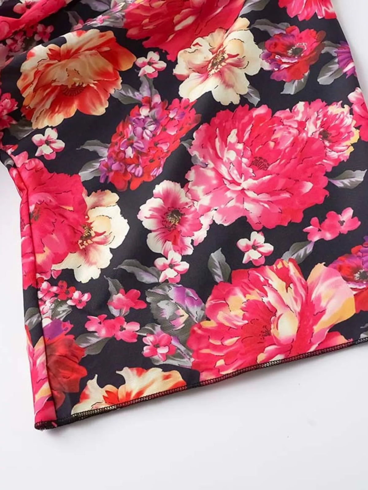 Floral print tiered ruffle hem mini dress front view