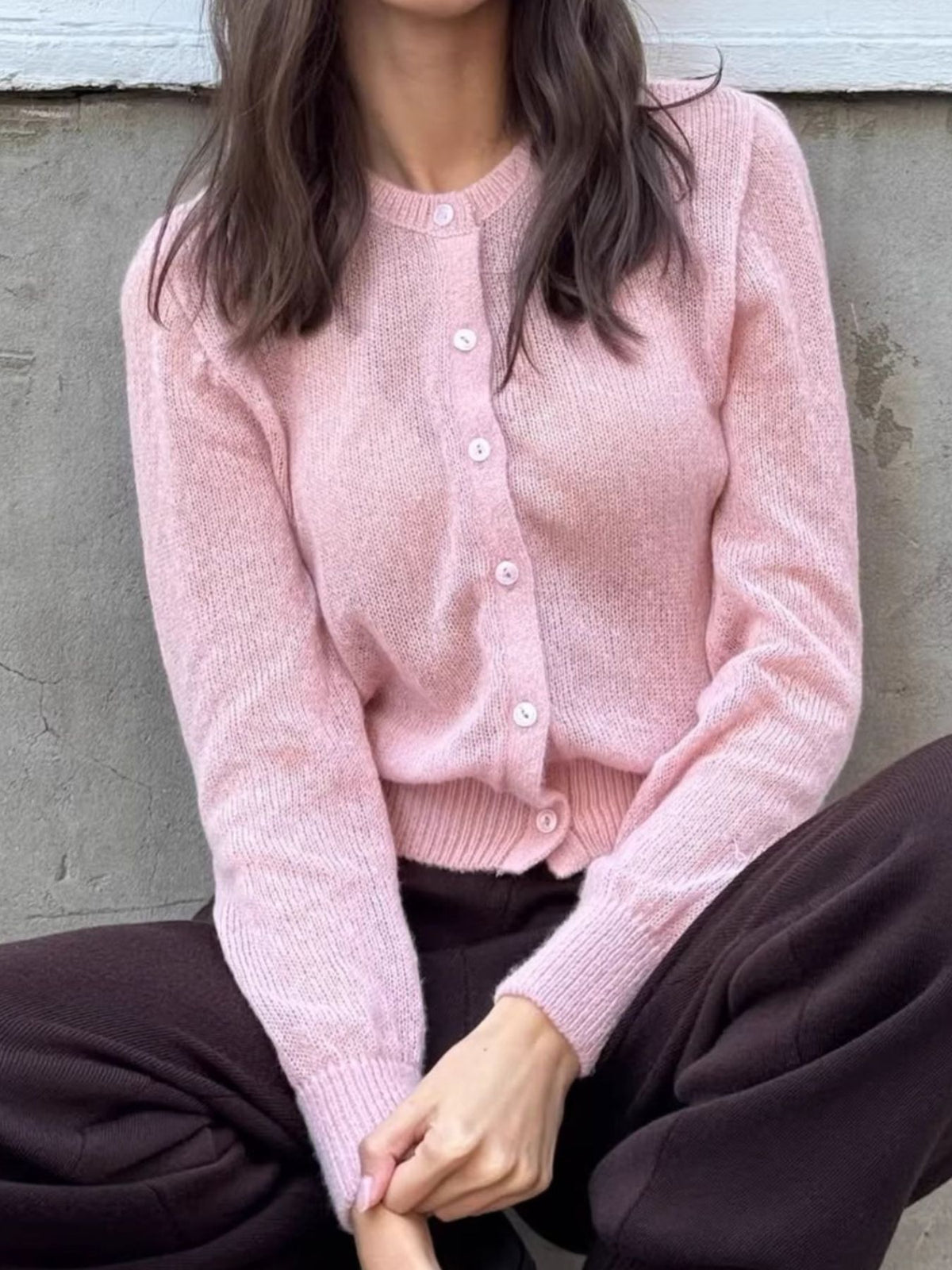 Long sleeve cardigan pink tone
