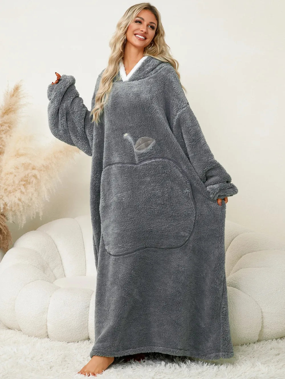 Pocketed Contrast Long Sleeve Hooded Lounge Dress - Fashorio