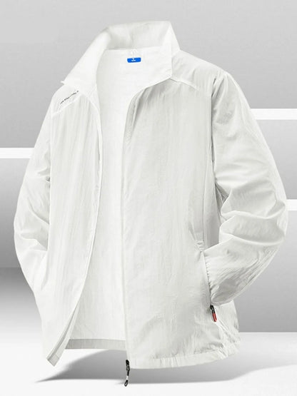 Men's Plus Size Zip Up Long Sleeve Jacket White - Fashorio